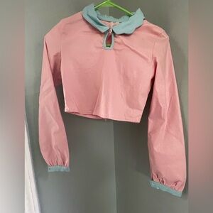 Pink and Green Long Sleeve Crop Top